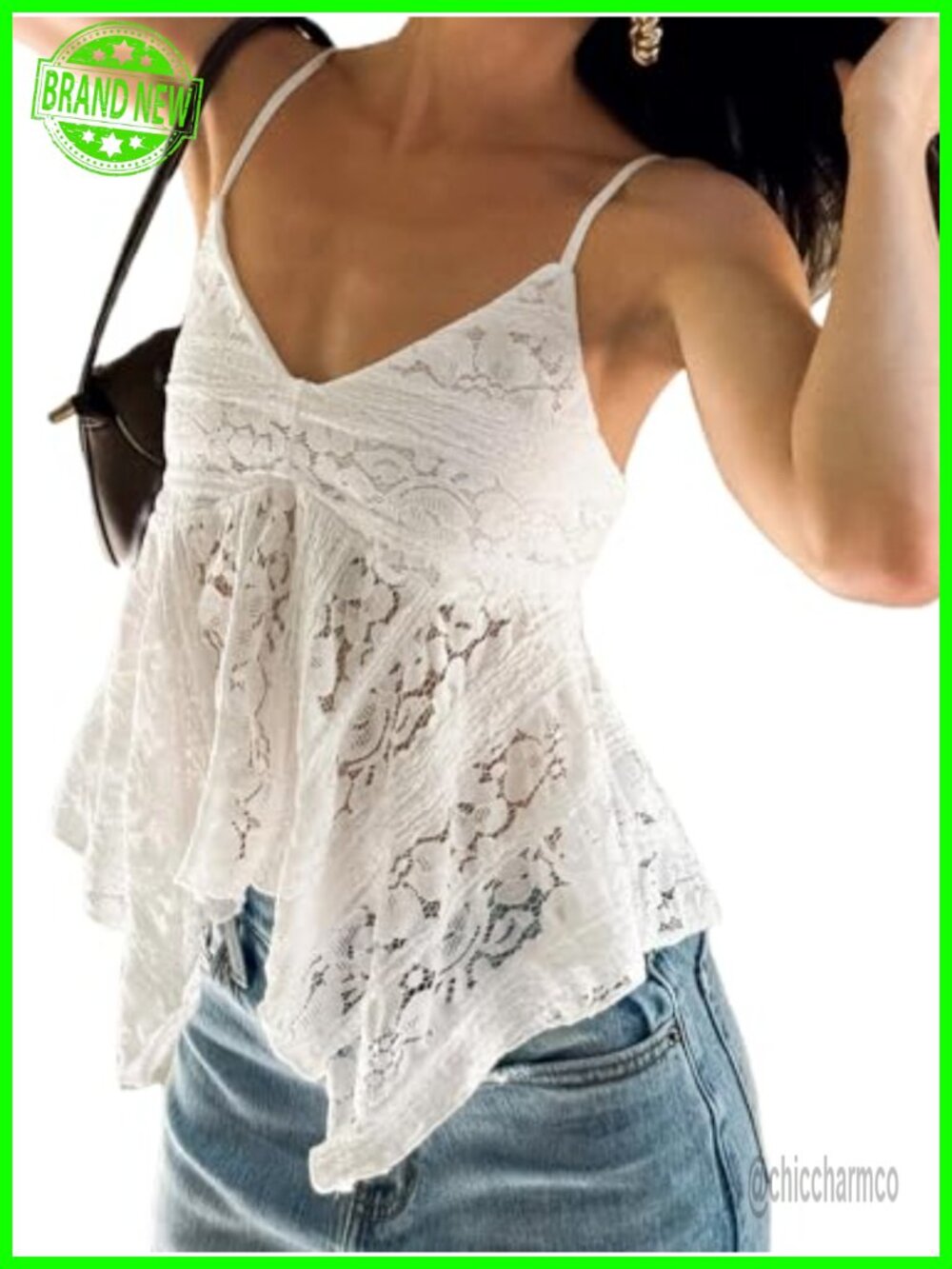 Women's Y2K Lace Spaghetti Strap Cropped Cami Tank Top Sleeveless V Neck